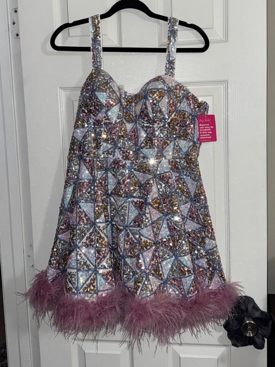 Buddy Love Dresses & Skirts - Buddy Love Iridescent Sequin Party Dress with Pink Feather Trim